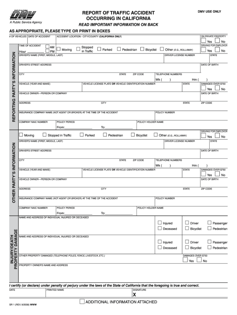 How To Report A Traffic Accident in California (SR-1 Form)